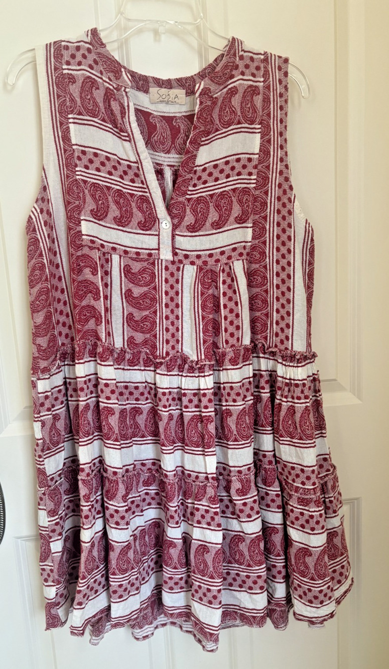 Sofia Made In Italy 100% Jacquard Cotton hand woven Pullover dress US M